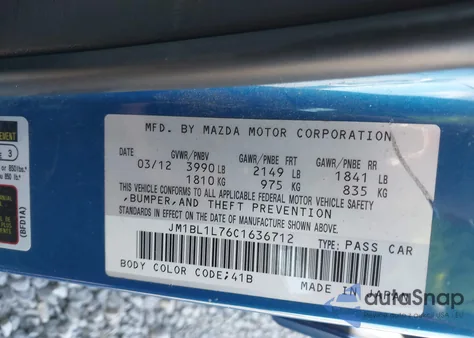 2012 Mazda Mazda3 I Touring from USA, damaged, VIN JM1BL1L76C1636712